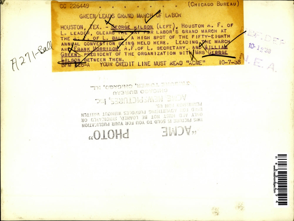 1938 Press Photo George Wilson, A.F. o L. Ball Frank Morrison, William Green,