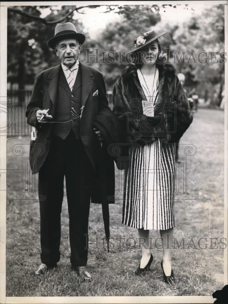 1938 Press Photo John Sanford and Mrs Daniel Haynes at Belmont Park Opening Day- Historic Images