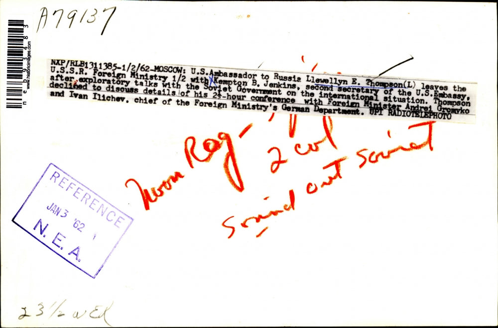 1962 Press Photo US Ambassador Llewellyn Thompson Kempton Jenkins