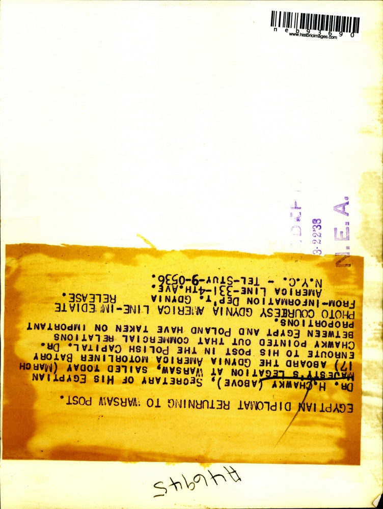 1938 Press Photo Dr. H. Chawky, Egyptian Diplomat Returning to Warsaw Post