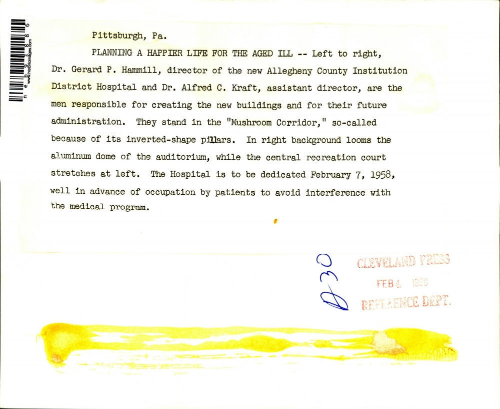 1956 Press Photo Dr Gerald Hamill & Dr Alfred Kraft hospital administrators