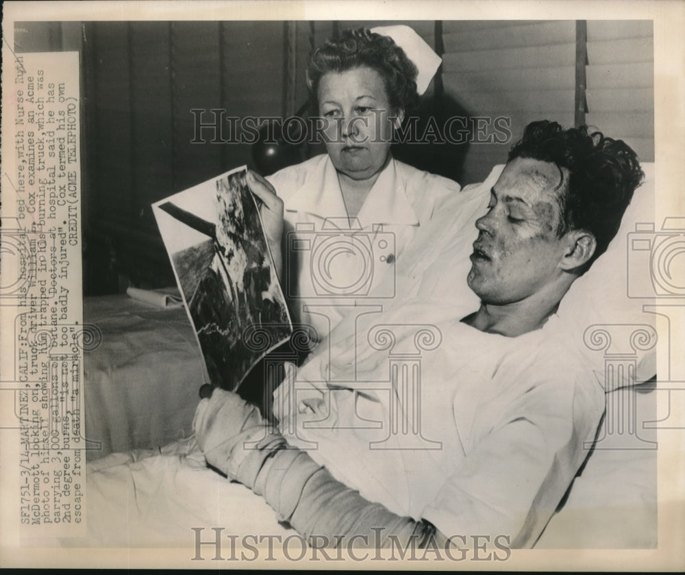 1949 Press Photo Truck driver William Cox talking to nurse Ruth McDermott- Historic Images