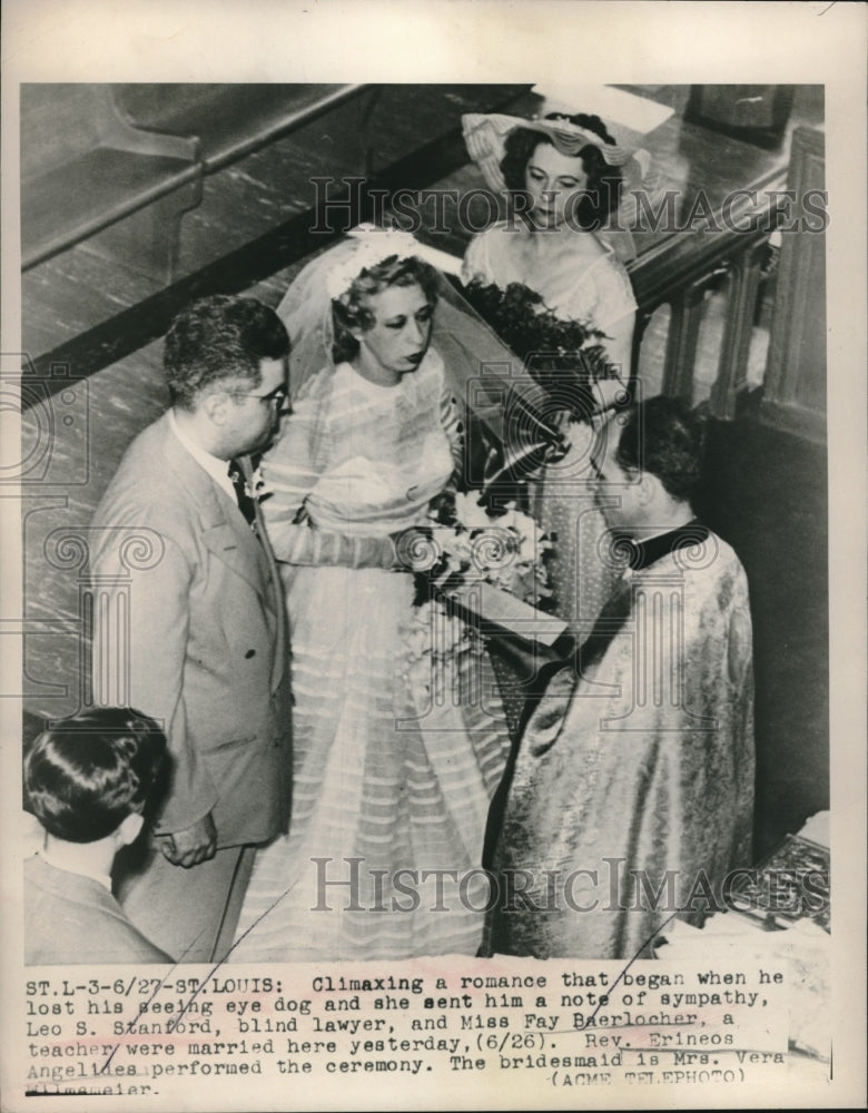 1949 Press Photo Blind Lawyer Leo Stanford Married Fay Baerlocher In St Louis