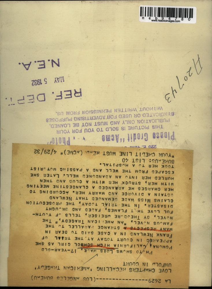 1932 Press Photo Lois Wade, 17, at the trial of Frank Newland - neb94780