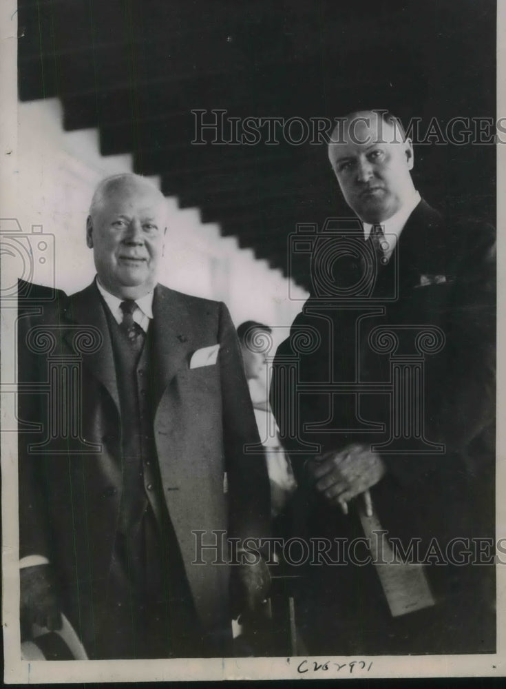 1934 Press Photo Postmaster General James Farley w/ Matt Winn at Louisville, KY- Historic Images