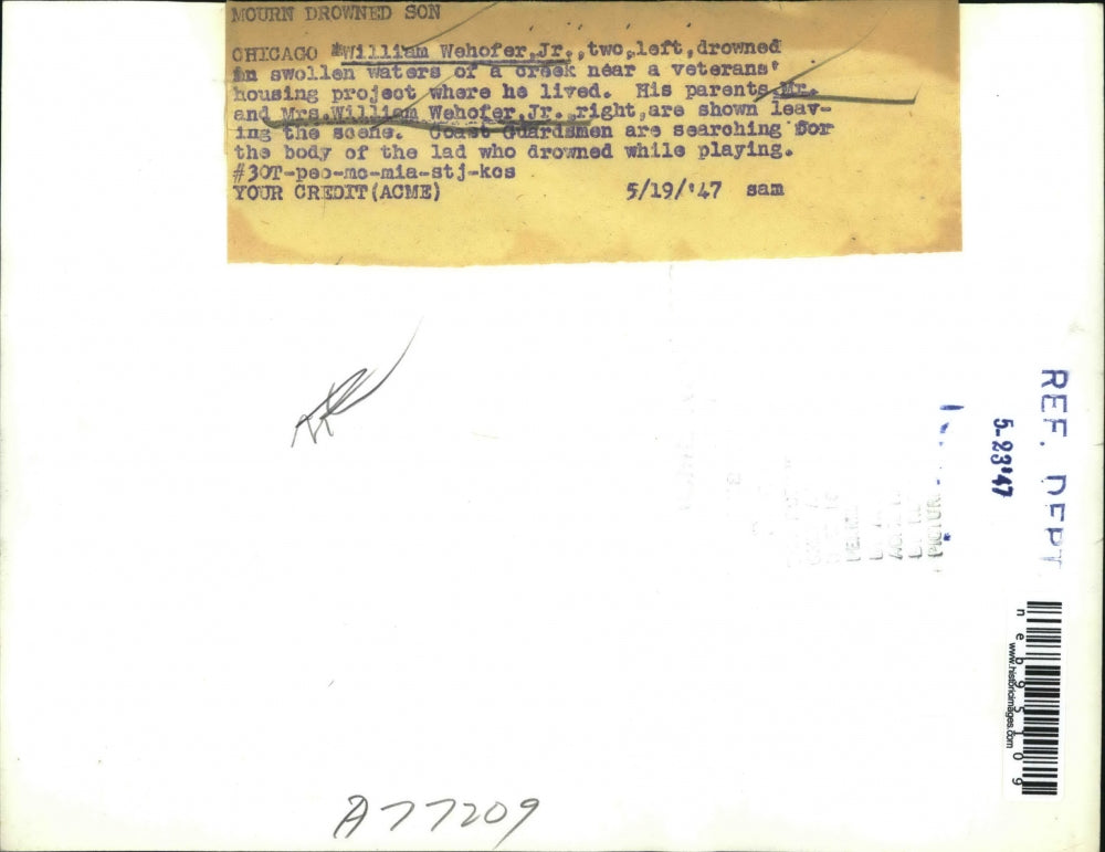 1947 Press Photo William Weheofer Jr. Mr. and Mrs. William Wehofer Jr. Drowned