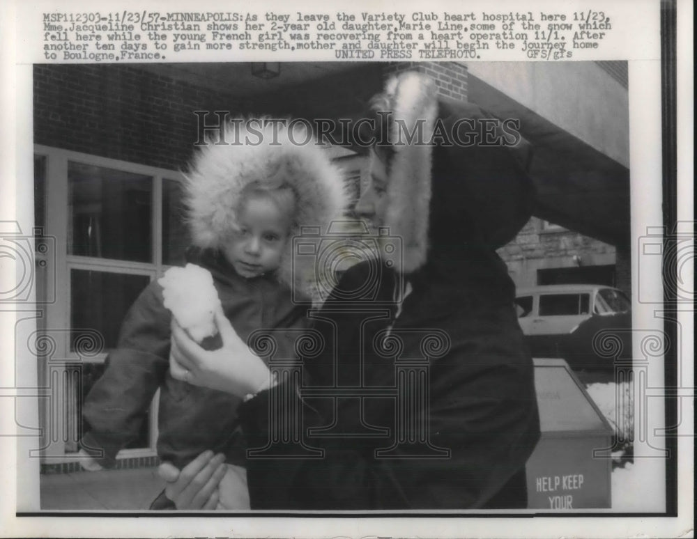 1957 Press Photo Marie Christian & Parents Return to France Following Surgery