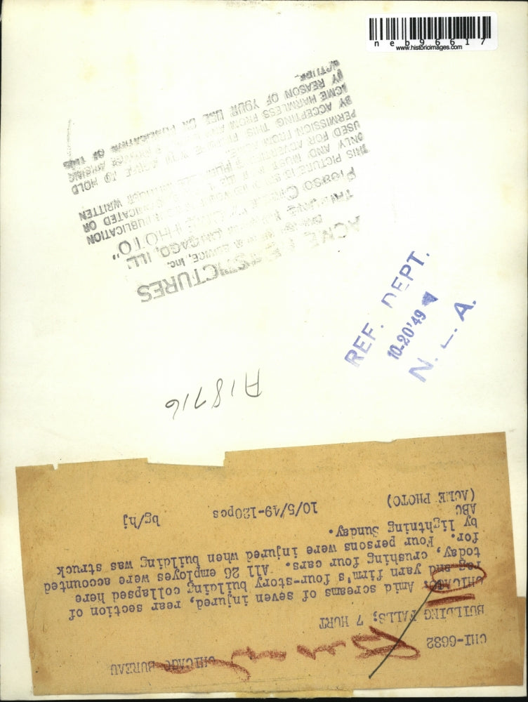 1949 Press Photo Chicago, Ill. Yarn firm building collapses crushing 4 cars