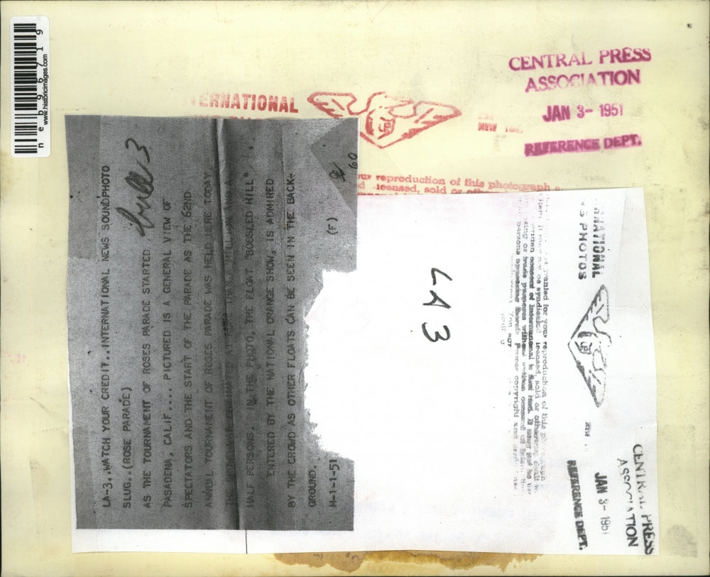 1951 Press Photo Pasadena, Calif. 62nd Annual Tournament of Roses parade