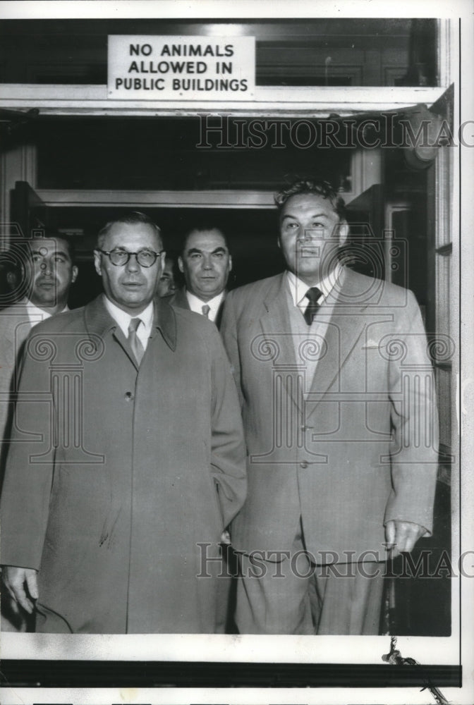 1956 Press Photo Soviet FM Dmitri Shepilov and Arkady Sobolev arrive in NY- Historic Images