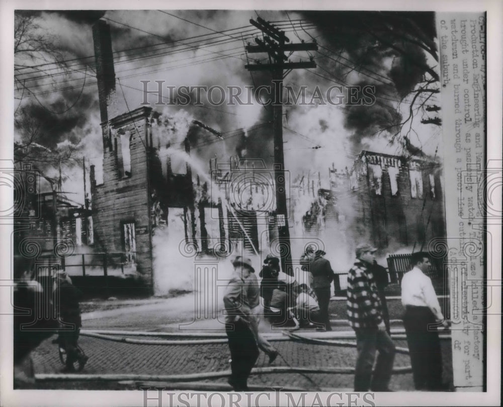 1951 Press Photo Firemen battle blaze at a factory- Historic Images