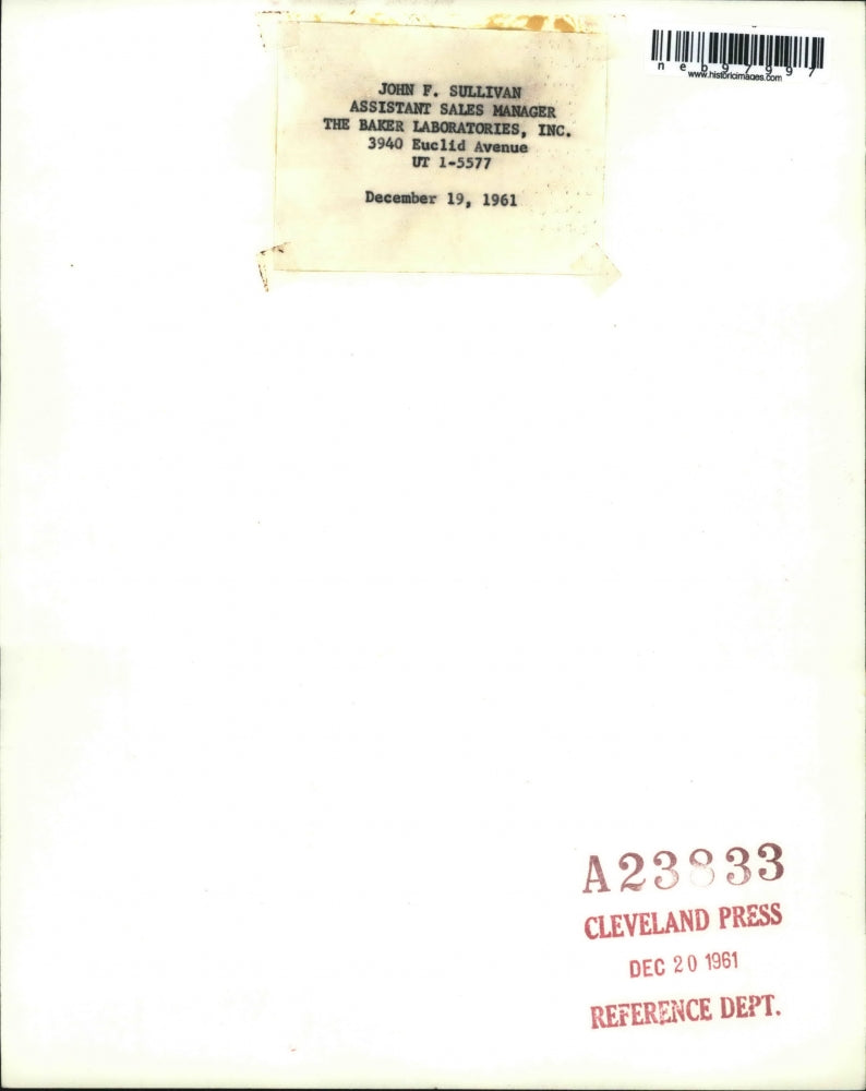 1961 Press Photo Baker Laboratories Asst Sales Manager John F Sullivan