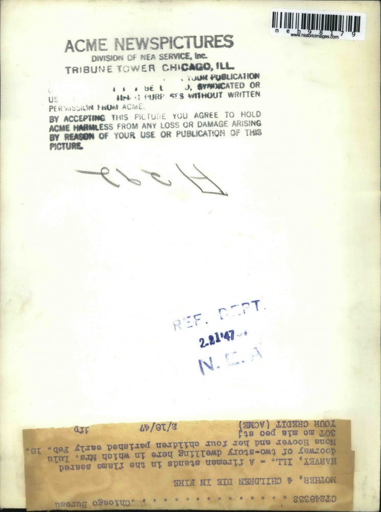 1947 Press Photo Harvey Illinois Fire Burned Down Home Of Lula Hoover