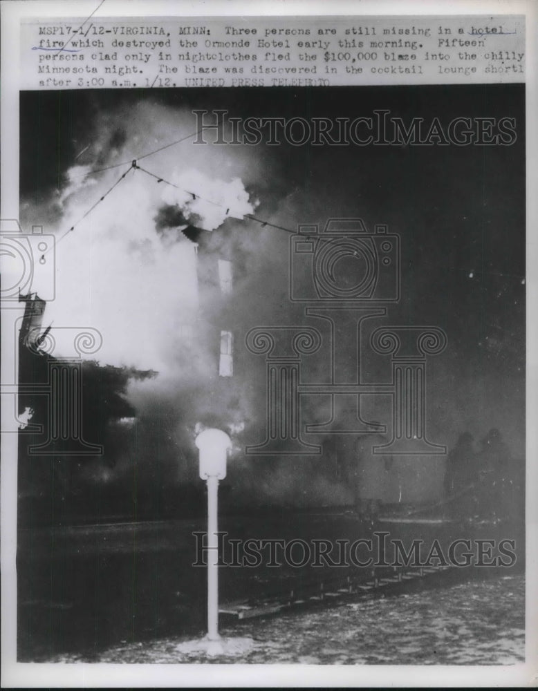 1953 Press Photo Minnesota Hotel Fire Ormonde Burned Down