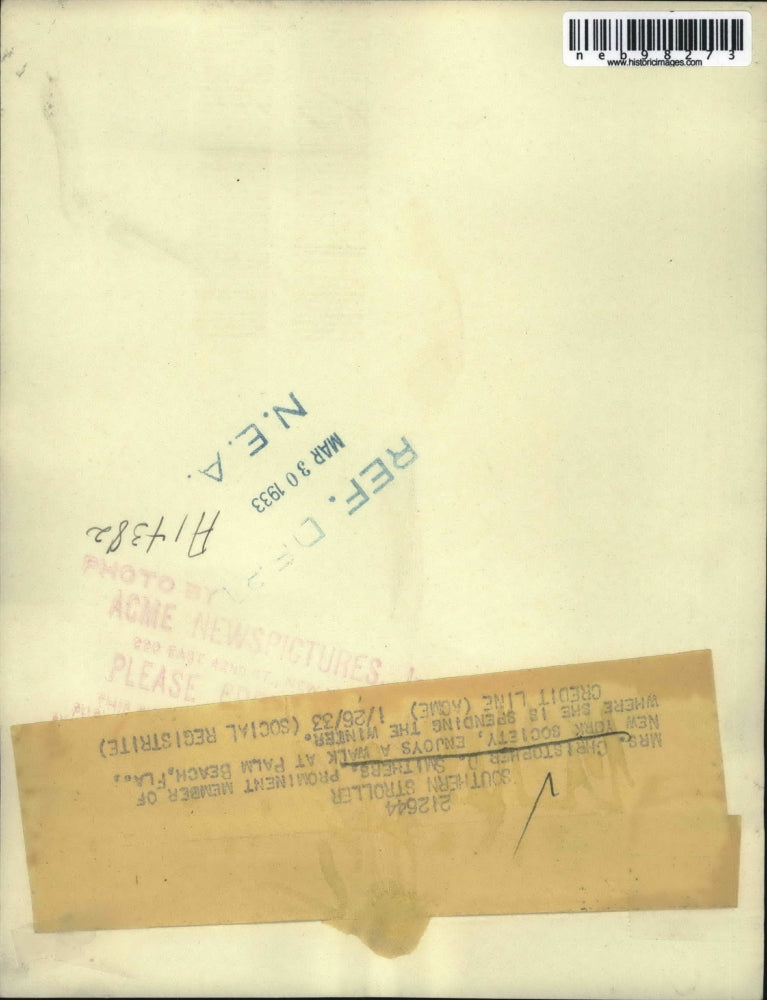 1933 Press Photo Mrs. Christopher D. Smuthers, Prominent member of New York