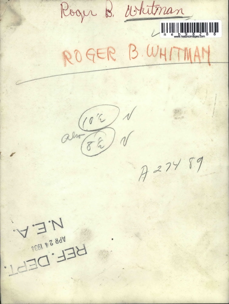 1934 Press Photo Roger B Whitman Businessman Portrait