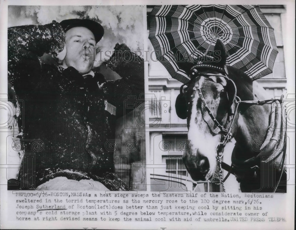 1952 Press Photo Joseph Sutherland of Boston Keeps Cool During Eastern Heat Wave