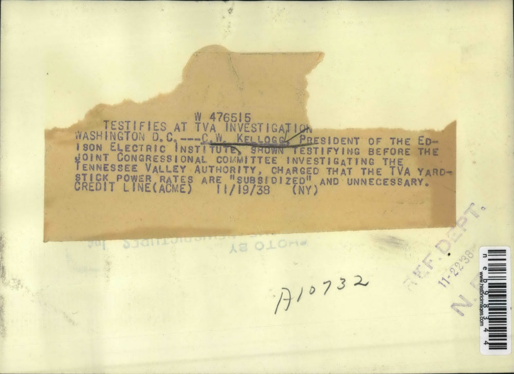 1938 Press Photo C.W. Kellogg Testifies at TVA Investigation