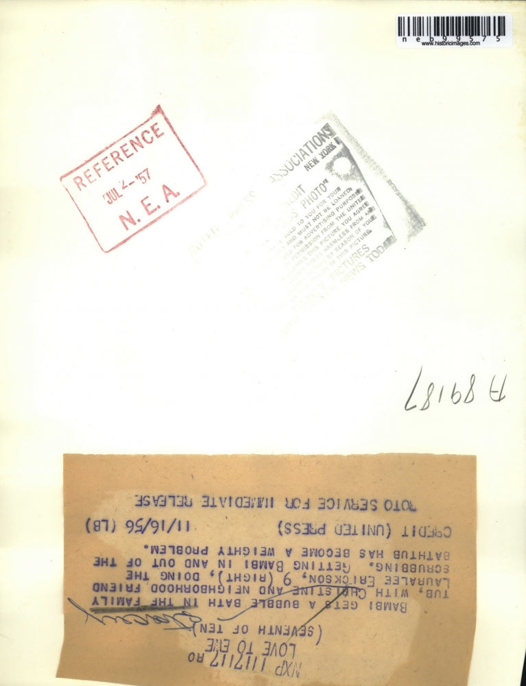 1956 Press Photo Christine & Laura Erickson bathe a lamb in bathtub