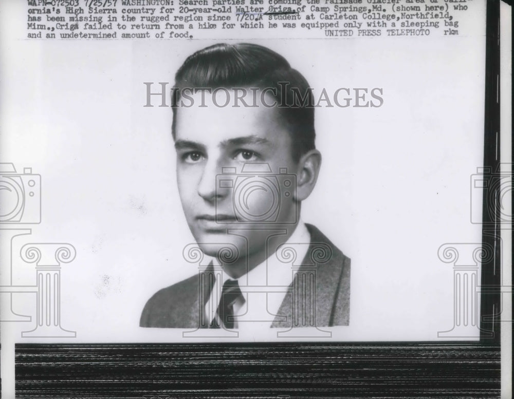 1957 Press Photo Searchers Looking For Student Walter Griga After He Disappeared- Historic Images
