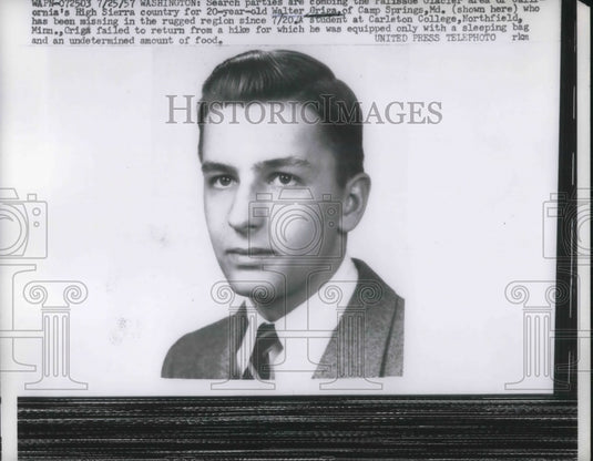 1957 Press Photo Searchers Looking For Student Walter Griga After He Disappeared- Historic Images