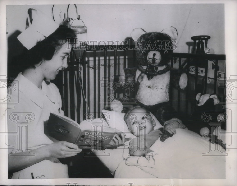 1949 Press Photo George Stintzi With Nurse Joan Coughlin After 51st Transfusion- Historic Images