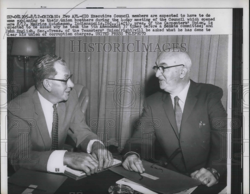 1957 Press Photo AFL-CIO Executive Council Members Hutcheson and English - Historic Images