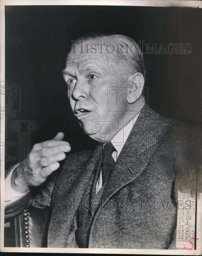 1948 Press Photo Defense Secretary George Marshall Speaks on European Recovery- Historic Images