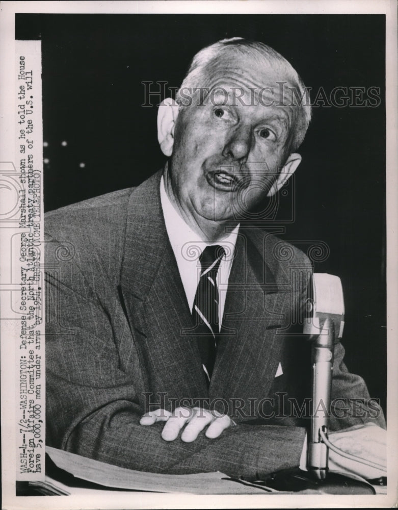 1951 Press Photo George Marshall Defense Secretary Speaks to Senate About NATO- Historic Images