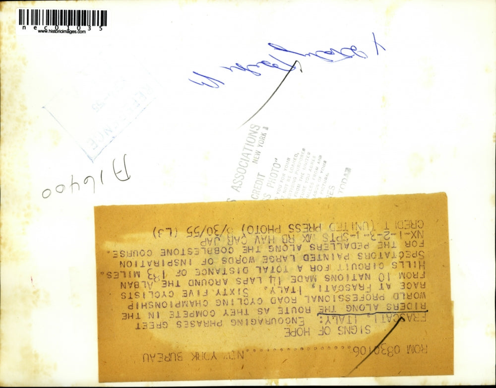 1955 Press Photo Cyclists Ride In World Professional Championship Frascati Italy