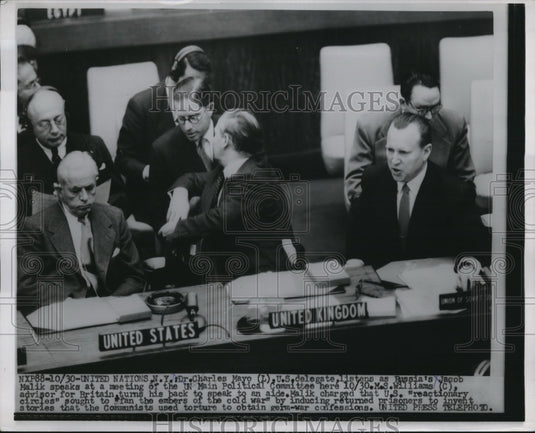 1953 Press Photo Dr. Charles Mayo Listens as Russia's Jacob Malik Speaks at UN- Historic Images