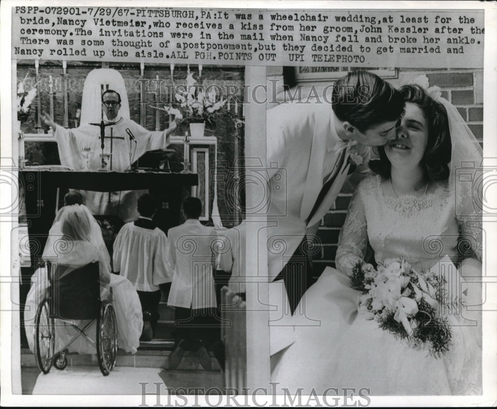 1967 Press Photo Pittsburgh Pa Wheelchair Wedding Nancy Veitmeiier