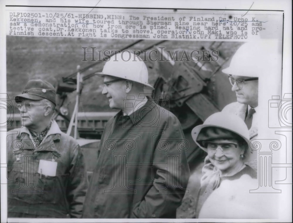 1961 Press Photo Finland President Dr. Urho Kekkonen And Wife Tour Sherman Mine- Historic Images