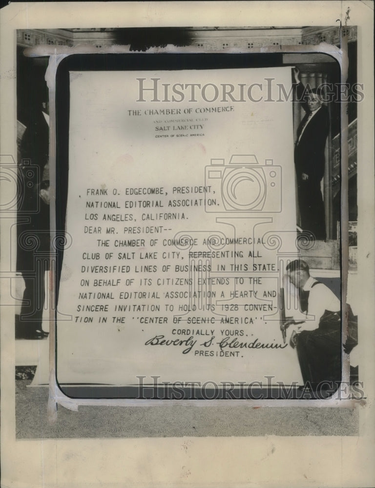 1926 Press Photo Invitation of Salt Lake City to the Nat&#39;l Editorial Association- Historic Images