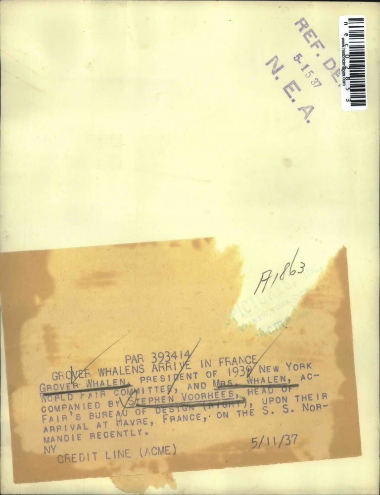 1937 Press Photo Mr Grover Whalen resident Worlds Fair Committee & Mrs Whalen