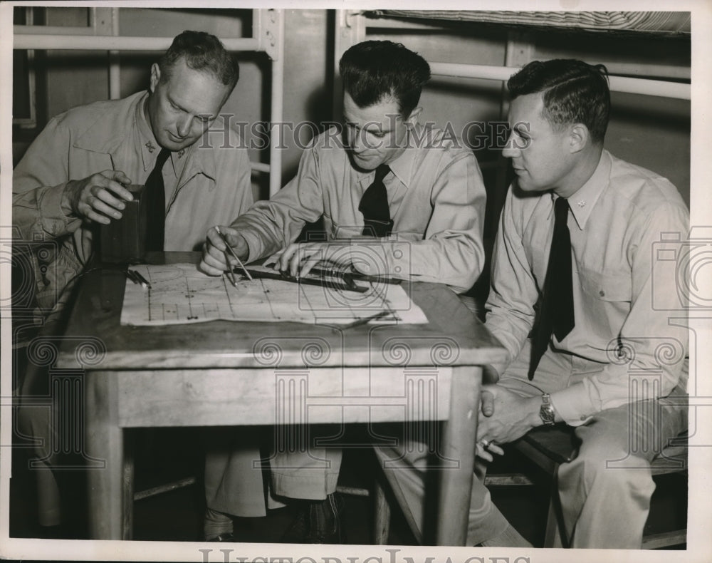 1951 Press Photo Coast Guard men David Albee, Harry Downs, Russell Waesche Jr.- Historic Images