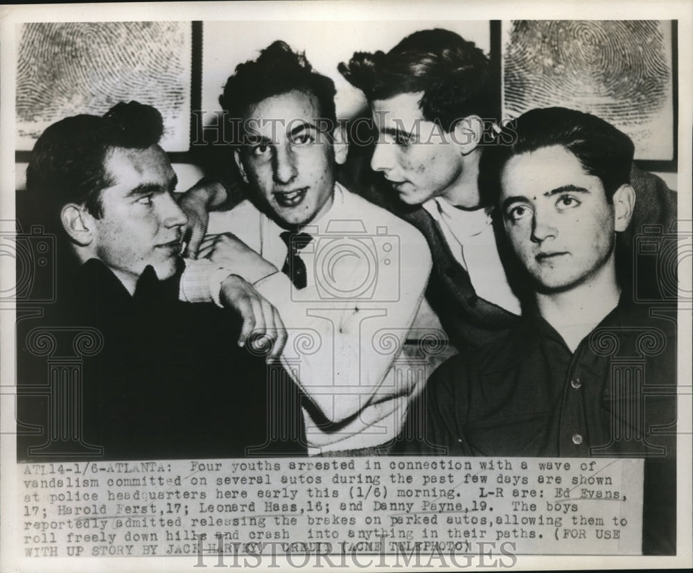 1948 Press Photo Atlanta, Ga Vandalism charges, Ed Evans, H Ferst,L Hass,Payne