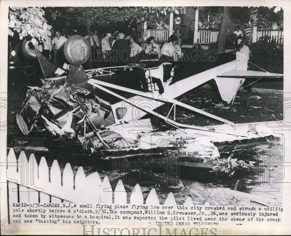 1953 Press Photo Flying plane crash Camden NJ William G. Kruesser Jr- Historic Images