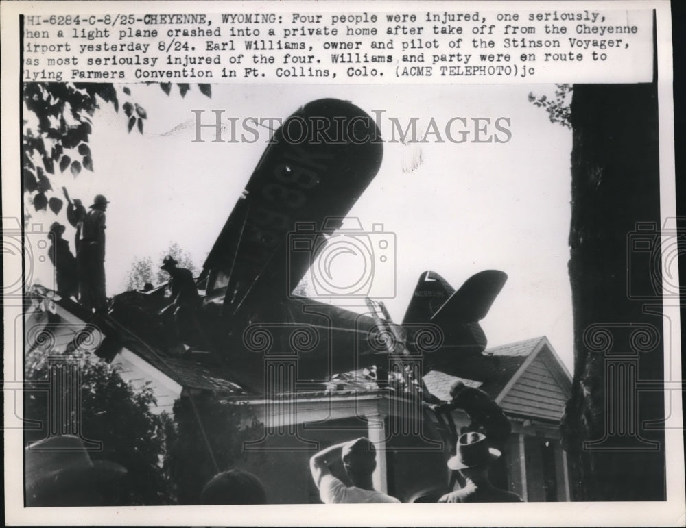 1949 Press Photo Four People Injured in Cheyenne, Wyoming Plane Crash