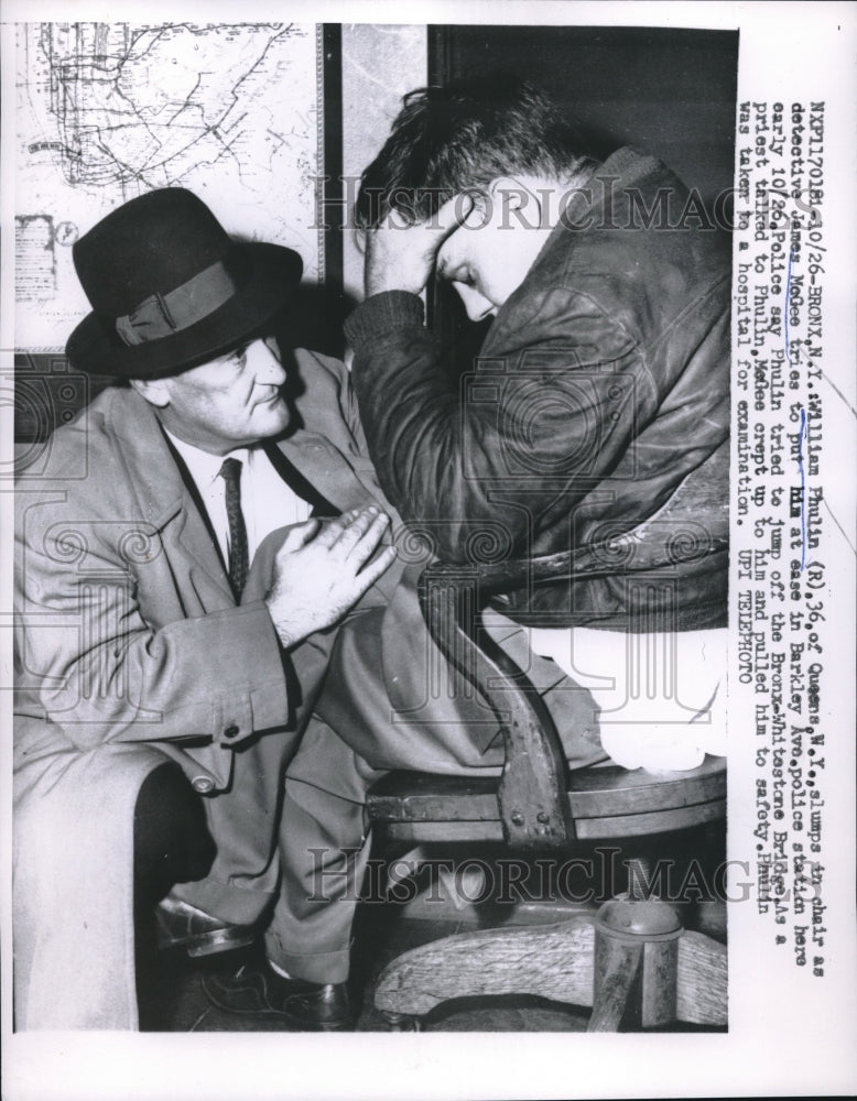 1958 Press Photo William Philin, James McGee at police station- Historic Images