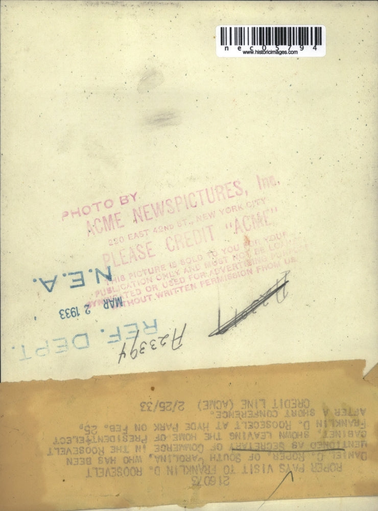 1933 Press Photo Sec of Commerce in D.C., Daniel Roper of S.C. - nec05794