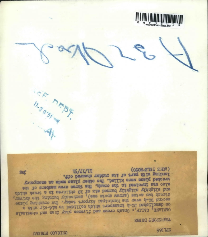 1951 Press Photo Cleanup after DC-4 Plane Crash - nec05915