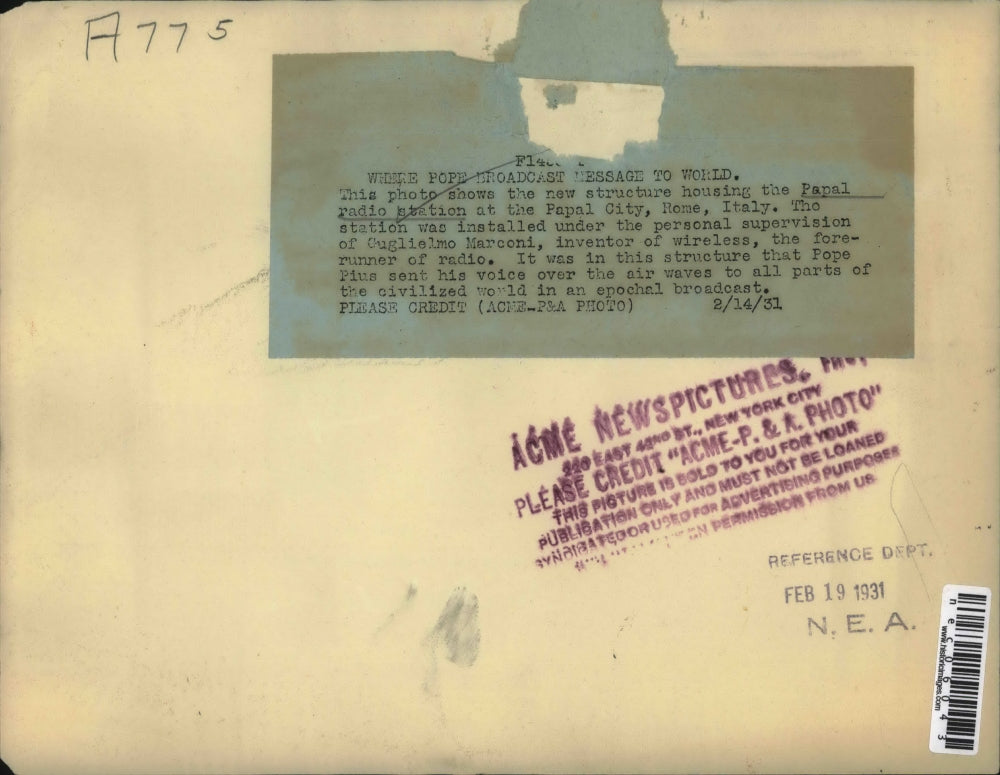 1931 Press Photo Papal Radio Station - nec06043