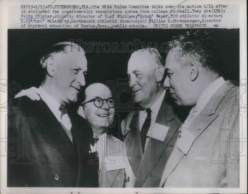 Load image into Gallery viewer, 1953 Press Photo Crisler Meyer McLaughry Ohrenberger NCAA Rules Committee
