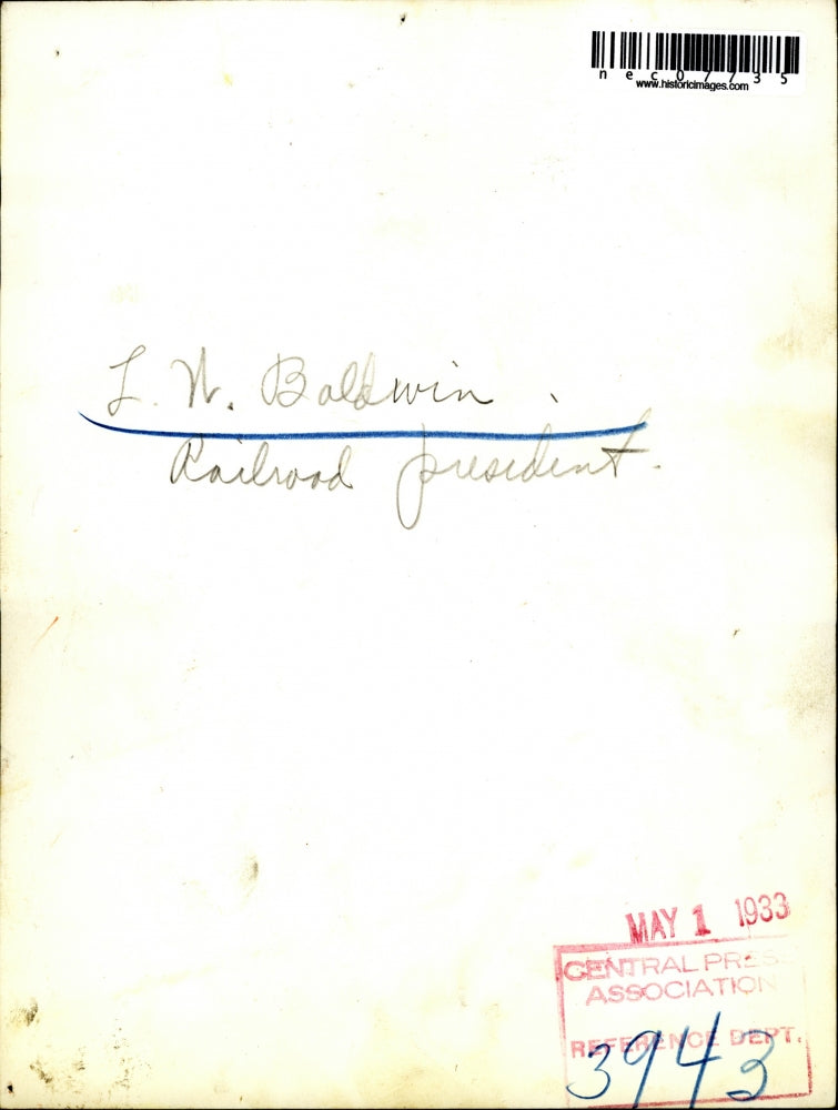 1933 Press Photo L.W. Baldwin, Railroad president - nec07735