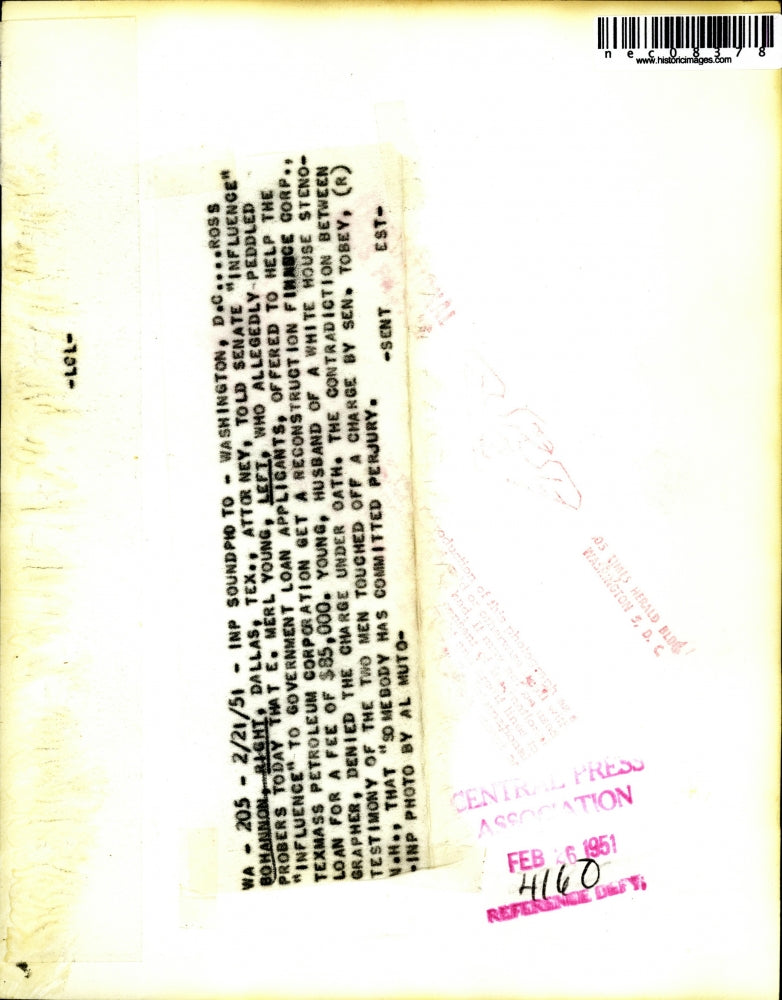 1951 Press Photo Attorney Ross Bohannon Testifies Before Senate Panel