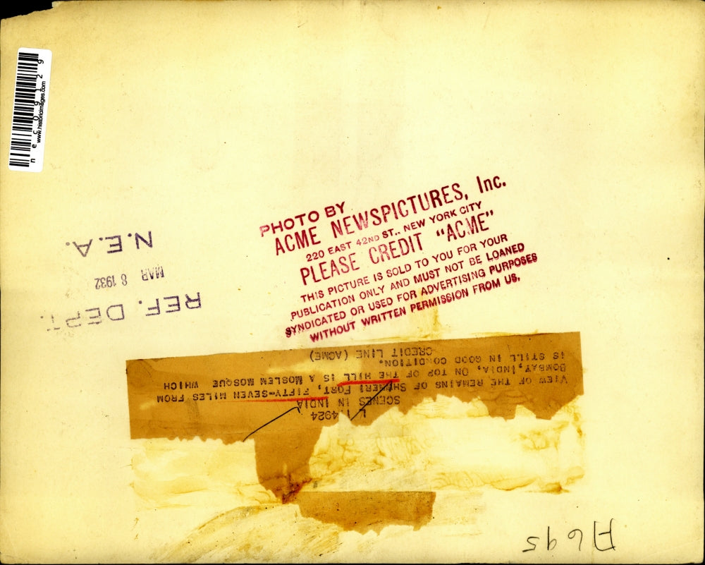 1932 Press Photo Remains of Shivneri Fort 57 miles from Bombay ,India