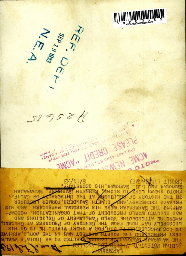 1933 Press Photo Maharajah Gaekwar of Baroda visits Los Angeles