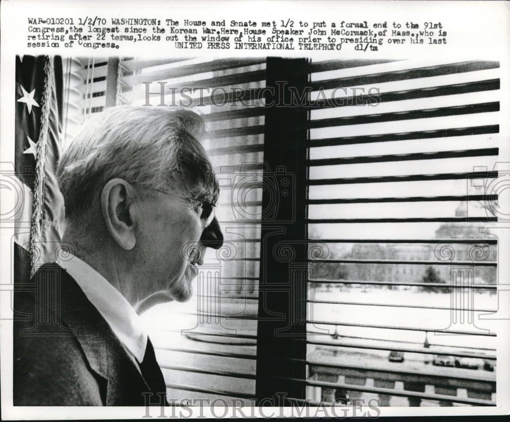 1970 Press Photo House Speaker John McCormack Looks Out Window - Historic Images