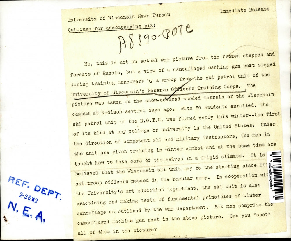 1942 Press Photo Disguised Machine Gun Wisconsin Reserve Officer Training Corps